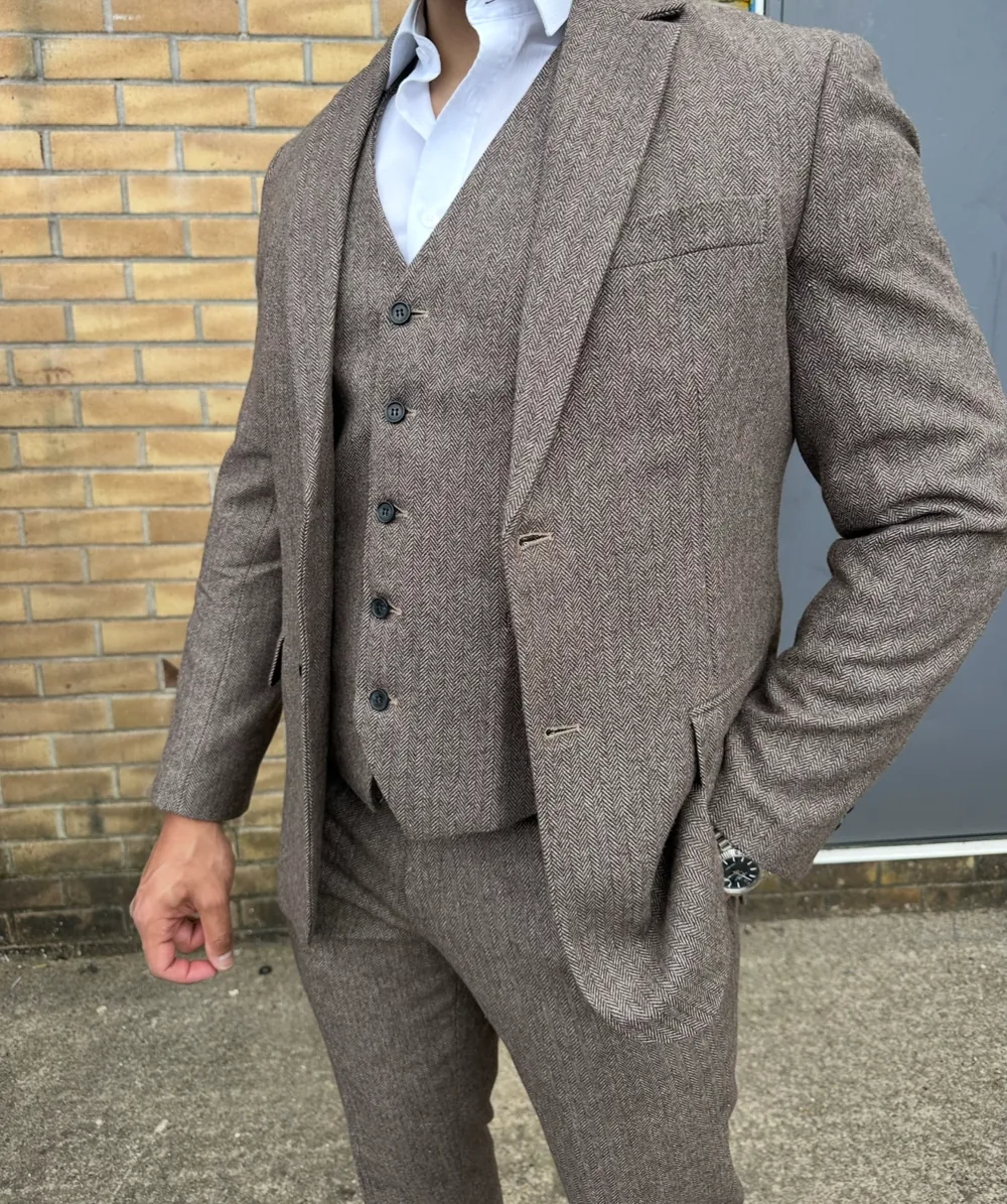 Light Brown Mens Tweed 3 Piece — photo 1 of 6